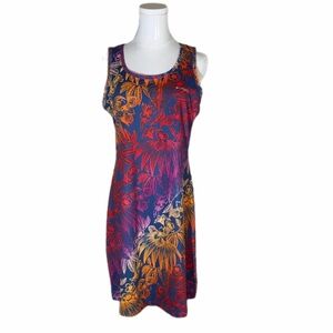 Columbia PFG Vibrant Floral Midi Tank Dress - Red, Orange, Blue Size L/G